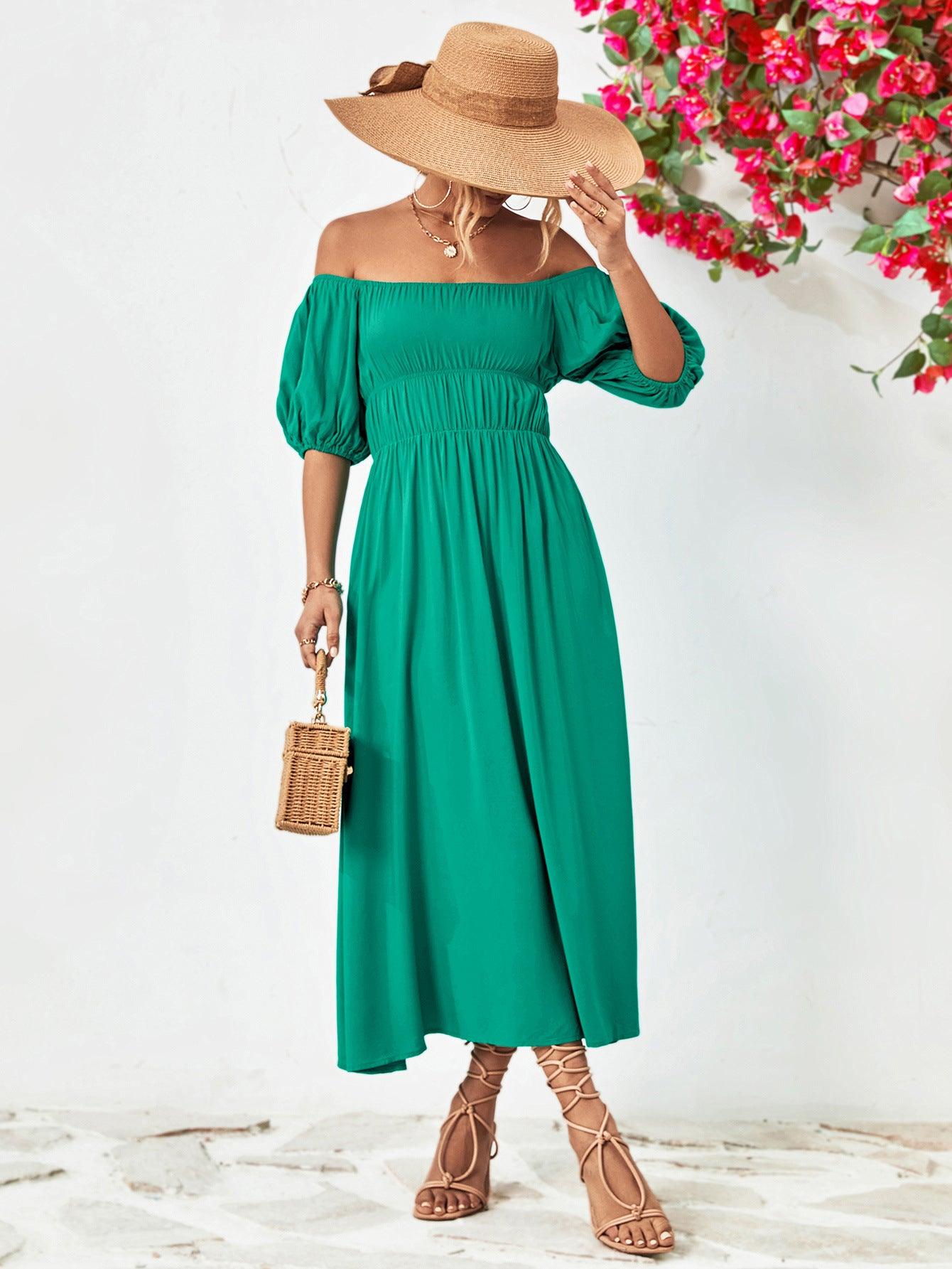 Women Dress-Off-Shoulder Balloon Sleeve Midi Dress | Dresses/Midi Dresses