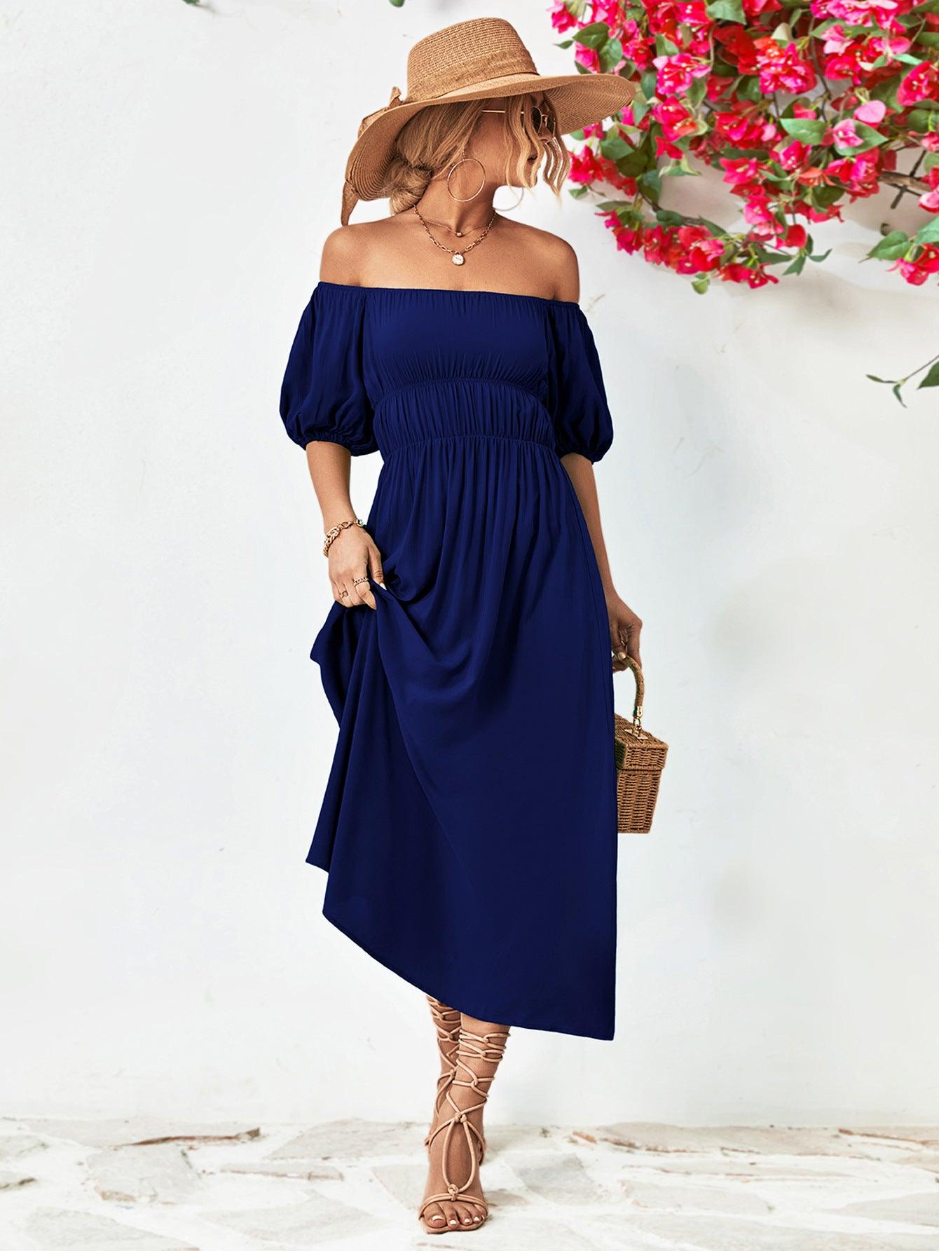 Women Dress-Off-Shoulder Balloon Sleeve Midi Dress | Dresses/Midi Dresses