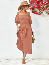 Load image into Gallery viewer, Women Dress-Off-Shoulder Balloon Sleeve Midi Dress | Dresses/Midi Dresses
