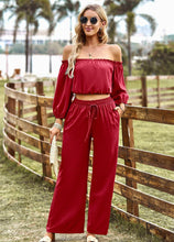 Load image into Gallery viewer, Womens Pants Set-Off-Shoulder Blouse and Drawstring Waist Pants Set
