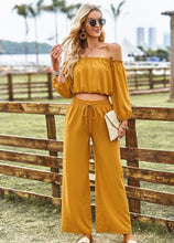 Load image into Gallery viewer, Womens Pants Set-Off-Shoulder Blouse and Drawstring Waist Pants Set
