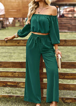 Load image into Gallery viewer, Womens Pants Set-Off-Shoulder Blouse and Drawstring Waist Pants Set
