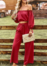 Load image into Gallery viewer, Womens Pants Set-Off-Shoulder Blouse and Drawstring Waist Pants Set
