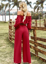 Load image into Gallery viewer, Womens Pants Set-Off-Shoulder Blouse and Drawstring Waist Pants Set
