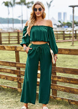 Load image into Gallery viewer, Womens Pants Set-Off-Shoulder Blouse and Drawstring Waist Pants Set
