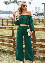 Load image into Gallery viewer, Womens Pants Set-Off-Shoulder Blouse and Drawstring Waist Pants Set
