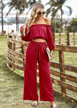 Load image into Gallery viewer, Womens Pants Set-Off-Shoulder Blouse and Drawstring Waist Pants Set
