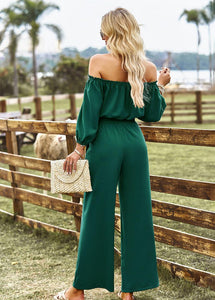 Womens Pants Set-Off-Shoulder Blouse and Drawstring Waist Pants Set