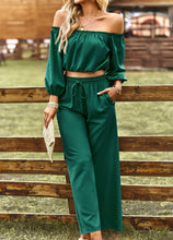 Load image into Gallery viewer, Womens Pants Set-Off-Shoulder Blouse and Drawstring Waist Pants Set
