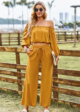 Load image into Gallery viewer, Womens Pants Set-Off-Shoulder Blouse and Drawstring Waist Pants Set
