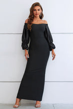 Load image into Gallery viewer, Womens Dress-Off-Shoulder Bubble Sleeve Slit Dress | Dresses
