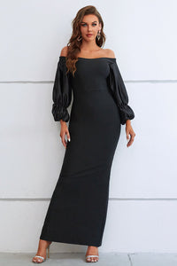 Womens Dress-Off-Shoulder Bubble Sleeve Slit Dress | Dresses