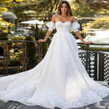 Load image into Gallery viewer, Off Shoulder Full Lace Wedding Dress | Detachable Puff Sleeves Broke Girl Philanthropy
