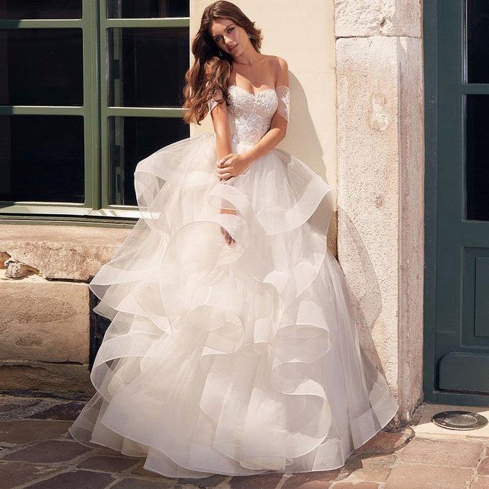 Off the Shoulder Wedding Dress-Princess Wedding Dress Ruffles | Wedding Dresses