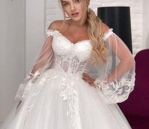 Off Shoulder Puff Sleeve Princess Wedding Dress | A Line Lace Broke Girl Philanthropy