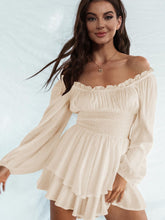 Load image into Gallery viewer, Womens Mini Dress-Off Shoulder Smocked Waist Mini Dress | Top
