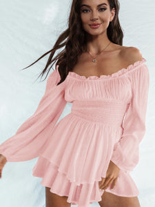 Womens Mini Dress-Off Shoulder Smocked Waist Mini Dress | Top