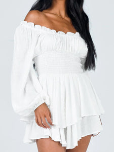 Womens Mini Dress-Off Shoulder Smocked Waist Mini Dress | Top