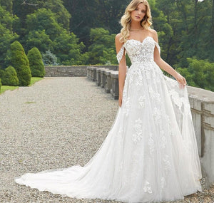 Beach Wedding Dress-Off Shoulder Vintage A Line Bridal Gown | Wedding Dresses