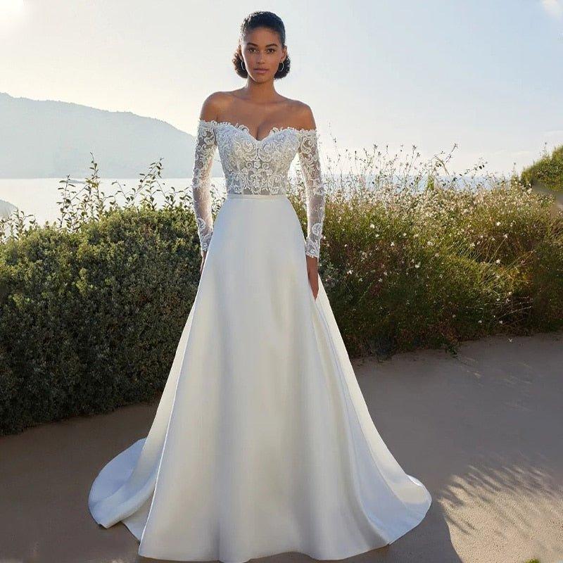 Beach Wedding Dress-Off The Shoulder Lace Wedding Dress | Wedding Dresses