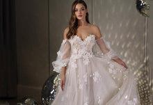 Load image into Gallery viewer, Off the Shoulder Puffy Sleeve Beach Bridal Gown Broke Girl Philanthropy
