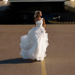One Shoulder A Line Princess Beach Wedding Dress Broke Girl Philanthropy