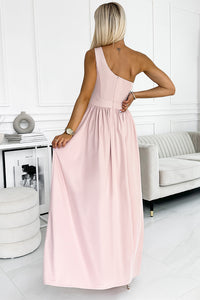 Womens Maxi Dress-One-Shoulder Slit Maxi Dress