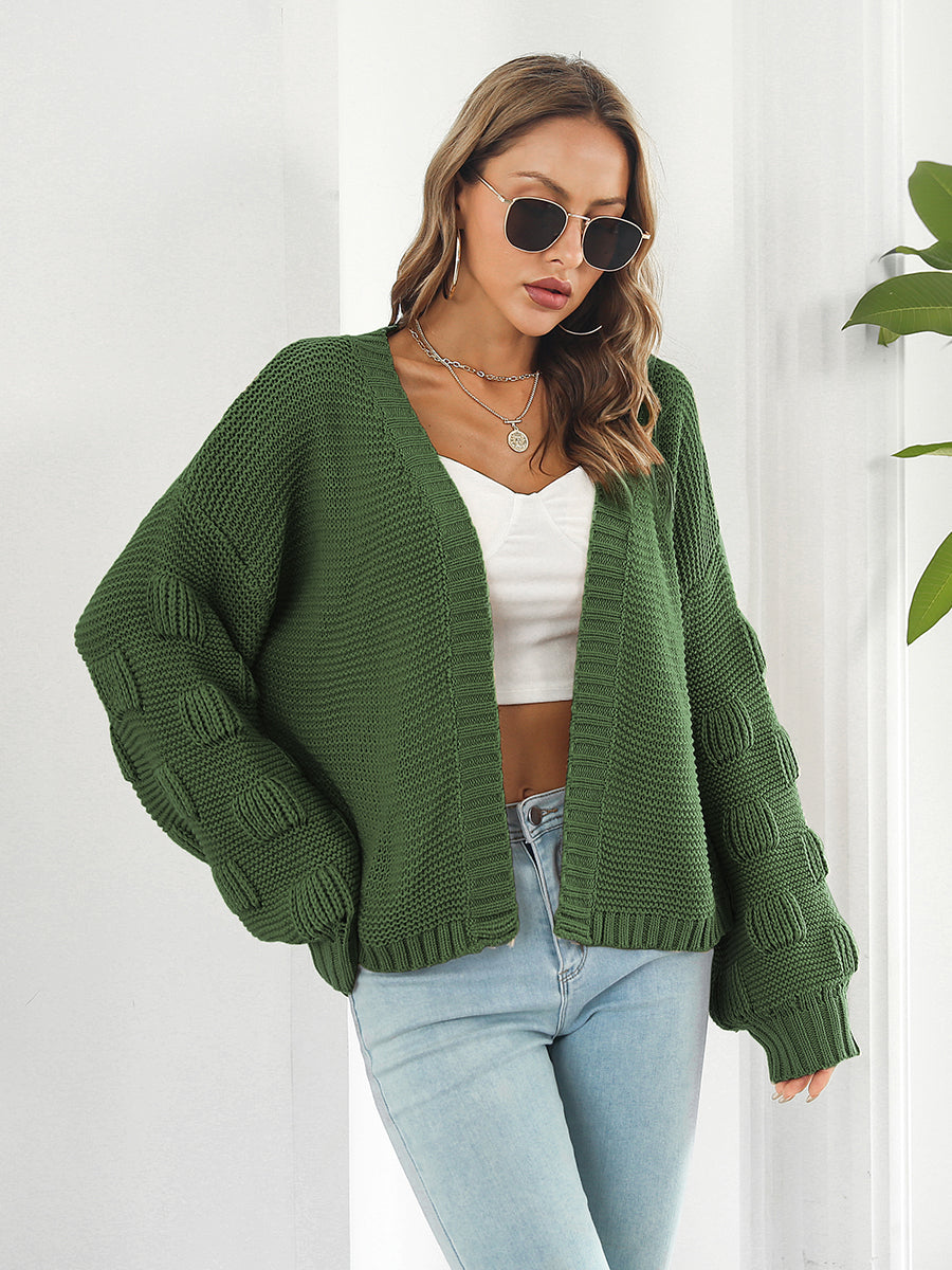 Womens Sweater-Open Front Ribbed Trim Cardigan