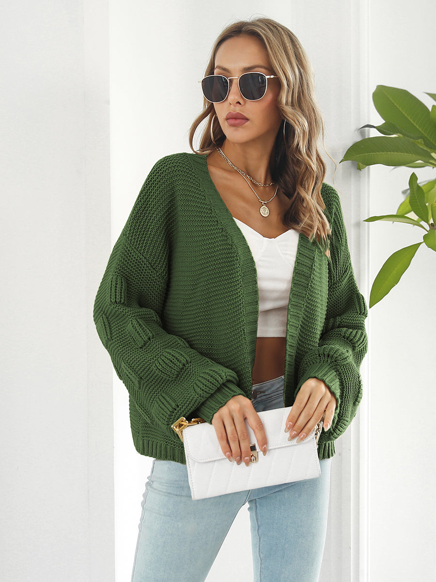 Womens Sweater-Open Front Ribbed Trim Cardigan