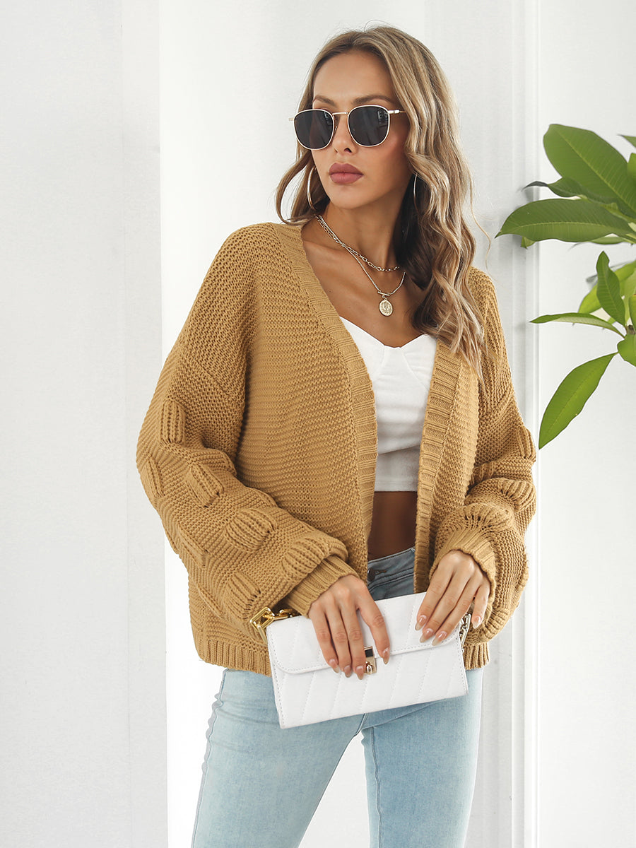 Womens Sweater-Open Front Ribbed Trim Cardigan