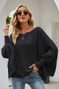 Womens Sweater-Openwork Boat Neck Dolman Sleeve Sweater