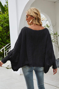 Womens Sweater-Openwork Boat Neck Dolman Sleeve Sweater