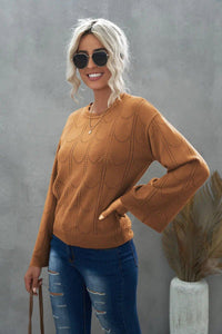 Openwork Flare Sleeve Pullover Sweater Broke Girl Philanthropy