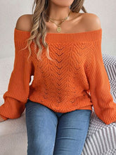 Load image into Gallery viewer, Womens Sweater-Openwork Off-Shoulder Long Sleeve Sweater | sweater
