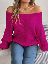 Load image into Gallery viewer, Womens Sweater-Openwork Off-Shoulder Long Sleeve Sweater | sweater
