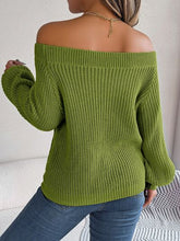 Load image into Gallery viewer, Womens Sweater-Openwork Off-Shoulder Long Sleeve Sweater | sweater
