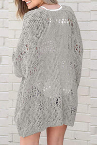 Womens Sweater-Openwork Open Front Long Sleeve Cardigan