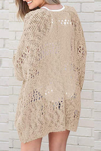 Womens Sweater-Openwork Open Front Long Sleeve Cardigan