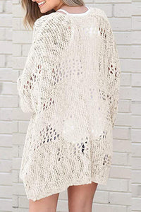 Womens Sweater-Openwork Open Front Long Sleeve Cardigan