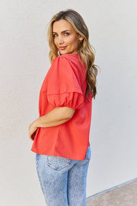 Womens Top | Petal Dew Sweet Innocence Full Size Puff Short Sleeve Top In Tomato