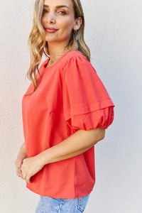 Womens Top | Petal Dew Sweet Innocence Full Size Puff Short Sleeve Top In Tomato