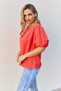 Womens Top | Petal Dew Sweet Innocence Full Size Puff Short Sleeve Top In Tomato