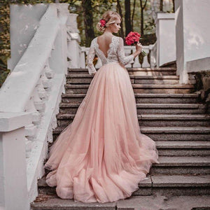 Pink Beach Wedding Dress-V Neck Open Back Bridal Gown | Wedding & Bridal Party Dresses