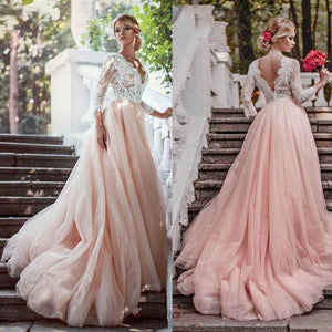 Pink Beach Wedding Dress-V Neck Open Back Bridal Gown | Wedding & Bridal Party Dresses