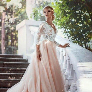 Pink Beach Wedding Dress-V Neck Open Back Bridal Gown | Wedding & Bridal Party Dresses