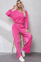 Load image into Gallery viewer, Pink Ribbed Round Neck Top and Pants Set | top
