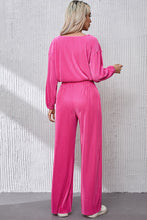 Load image into Gallery viewer, Pink Ribbed Round Neck Top and Pants Set | top
