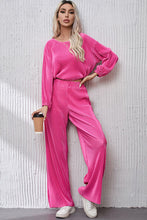 Load image into Gallery viewer, Pink Ribbed Round Neck Top and Pants Set | top
