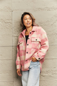 Womens Jacket-Plaid Collared Neck Button Down Jacket