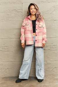 Womens Jacket-Plaid Collared Neck Button Down Jacket